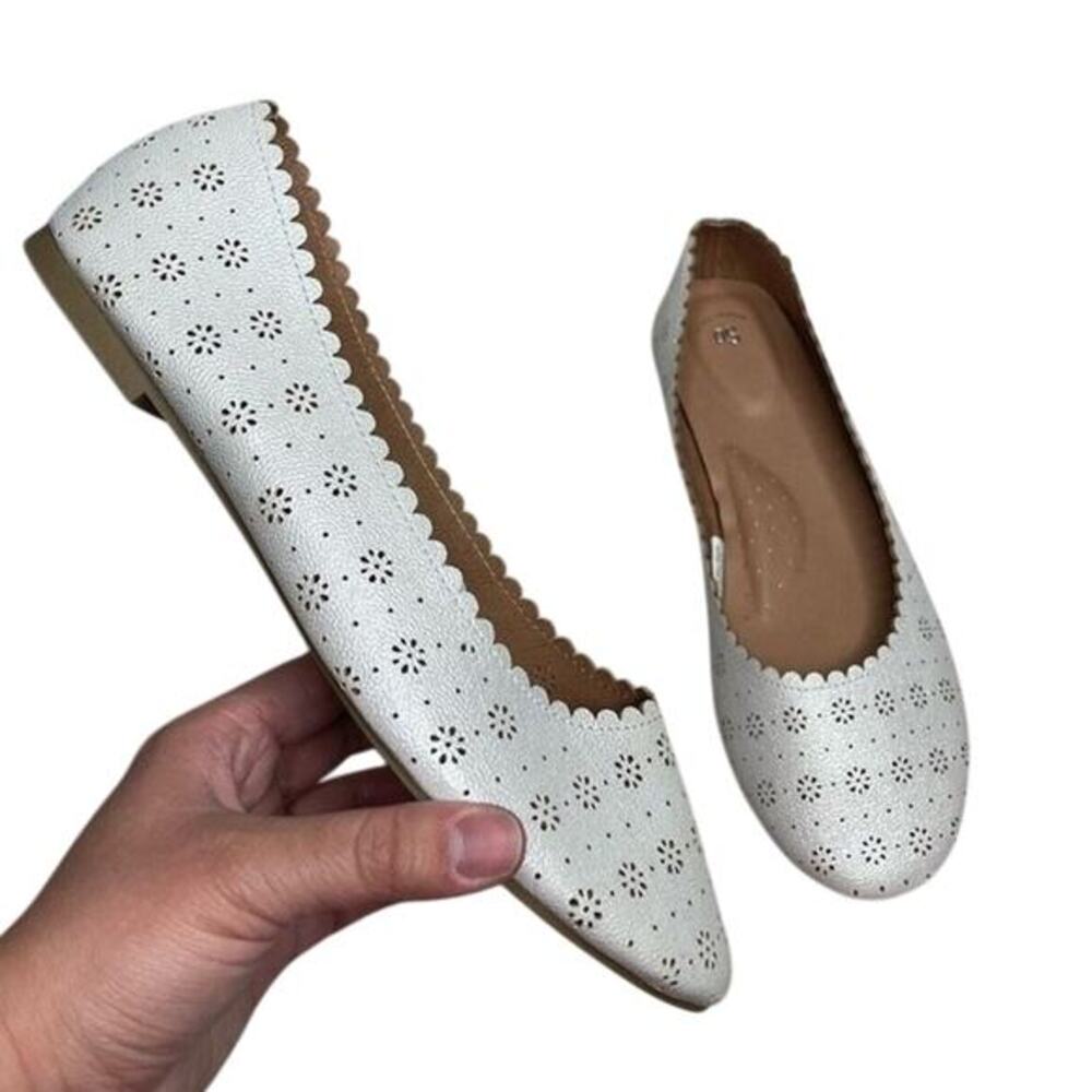 SO Girls 6 Memory Foam Shoes Sparkle Slip On Ballerina Silver Flats Womens 7 NWT